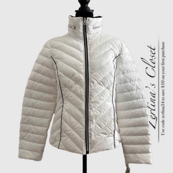 Preston & York Packable Duck Down Puffer Jacket Coat White Black M - Picture 1 of 11